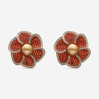 Assael 18K Yellow Gold, Golden South Sea Cultured Pearl, Orange Sapphire 5.19 ct. tw. and Diamond 1.03ct. tw. Flower Earrings AFE0005 - THE SOLIST