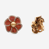 Assael 18K Yellow Gold, Golden South Sea Cultured Pearl, Orange Sapphire 5.19 ct. tw. and Diamond 1.03ct. tw. Flower Earrings AFE0005 - THE SOLIST