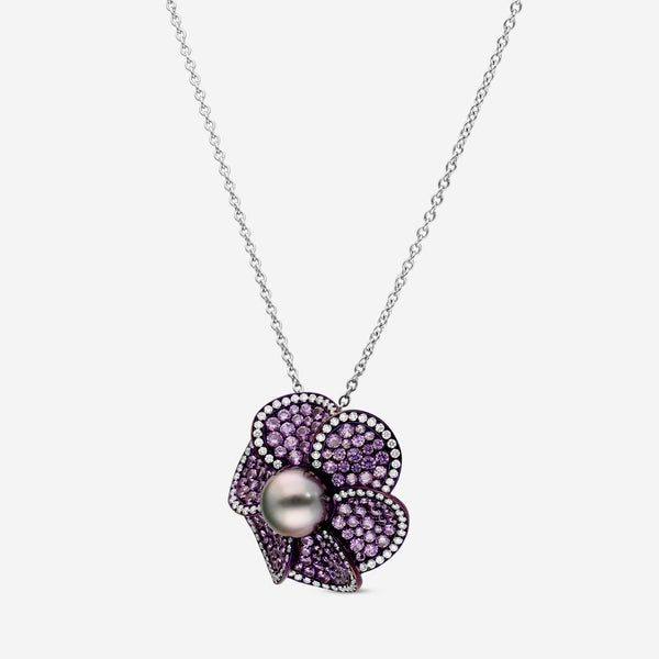 Assael 18K White Gold and Titanium Diamond 0.59ct. tw. and Tahitian Natural Color Cultured Pearl Pendant Necklace AFP0001 - THE SOLIST