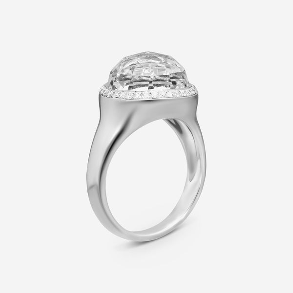 Suzanne Kalan 18K White Gold Diamond & White Topaz Ring Sz. 6.5 AKR539-WGWT