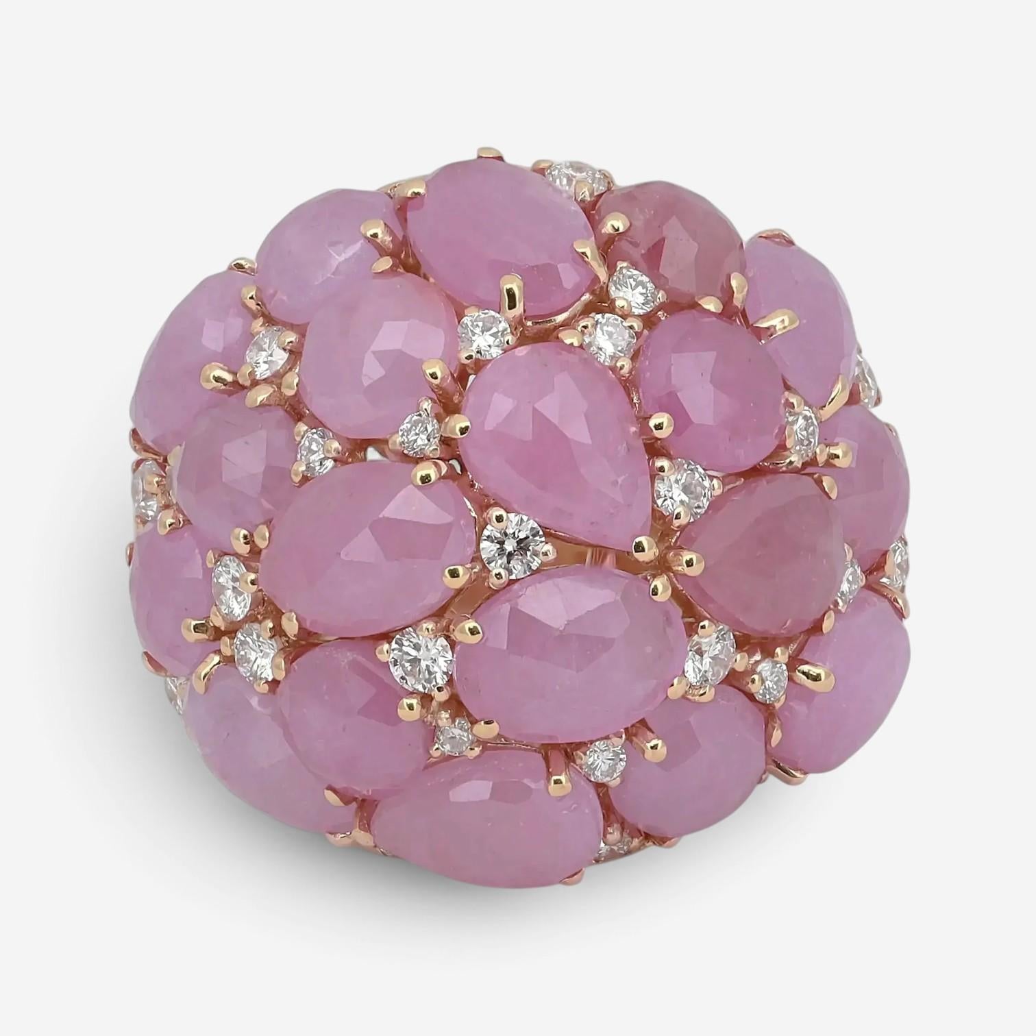 Giovanni Ferraris 18K Rose Gold Pink Sapphire & Diamond Cocktail Ring Sz. 7 AN16