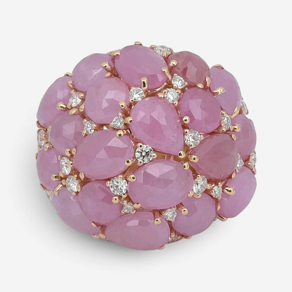 Giovanni Ferraris 18K Rose Gold Pink Sapphire & Diamond Cocktail Ring Sz. 7 AN16