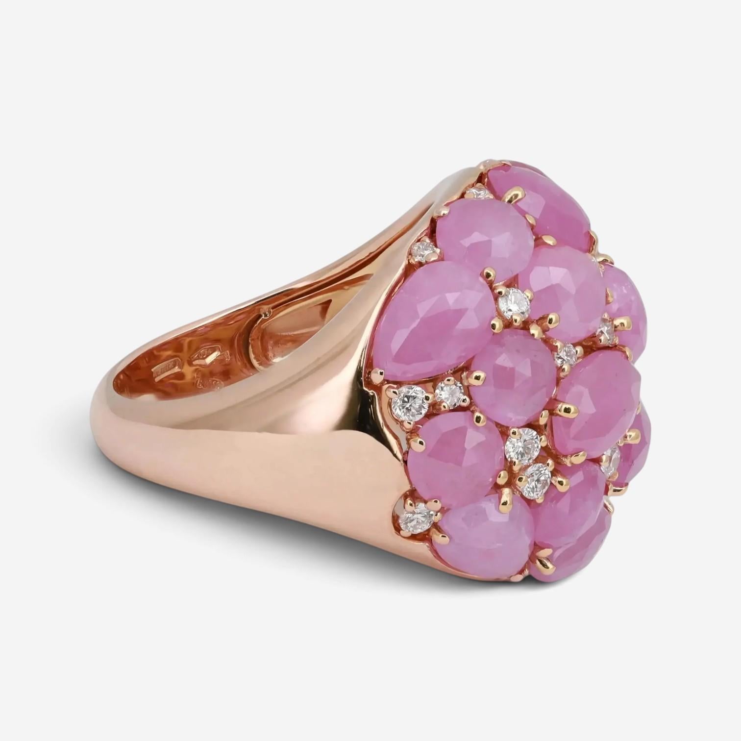 Giovanni Ferraris 18K Rose Gold Pink Sapphire & Diamond Cocktail Ring Sz. 7 AN16