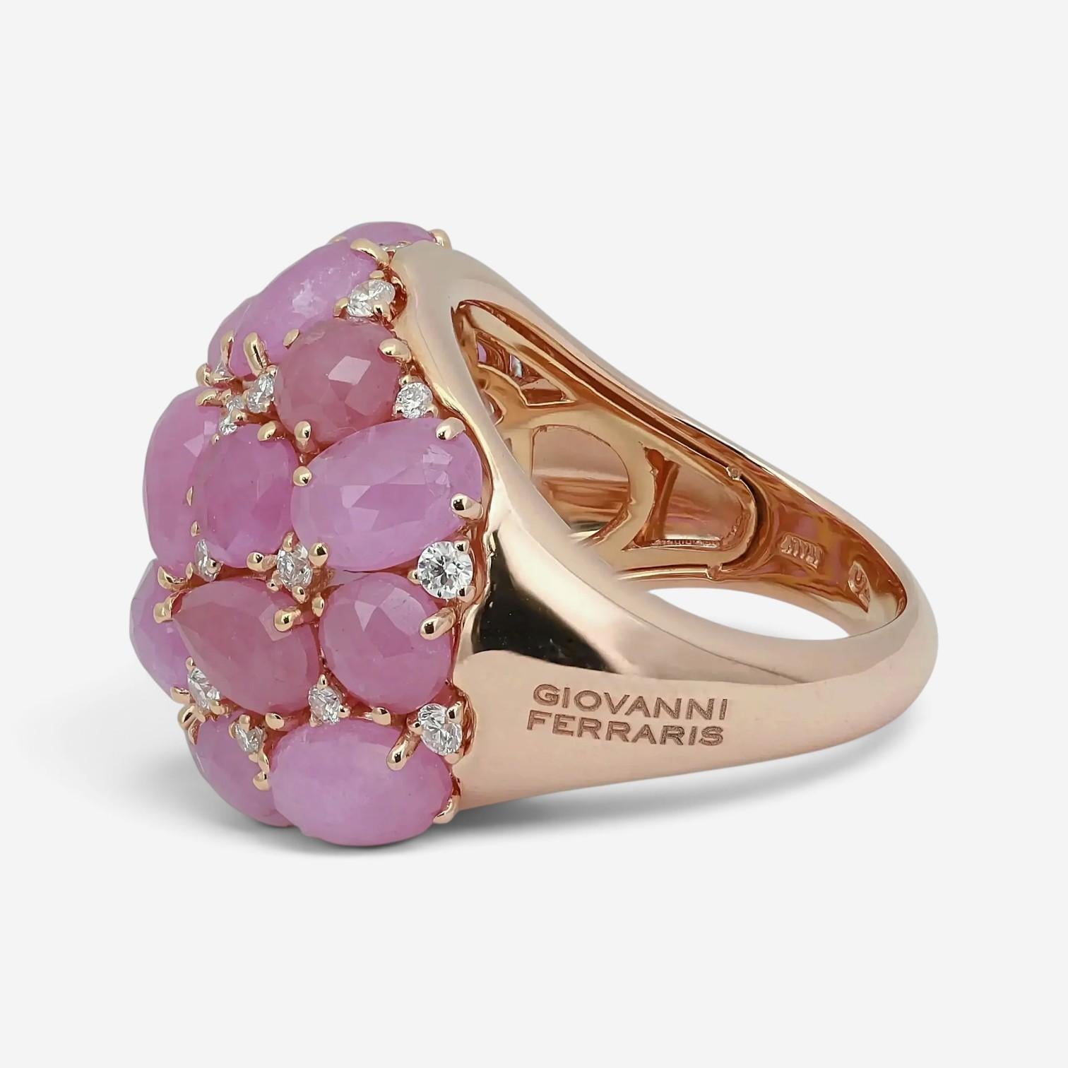 Giovanni Ferraris 18K Rose Gold Pink Sapphire & Diamond Cocktail Ring Sz. 7 AN16