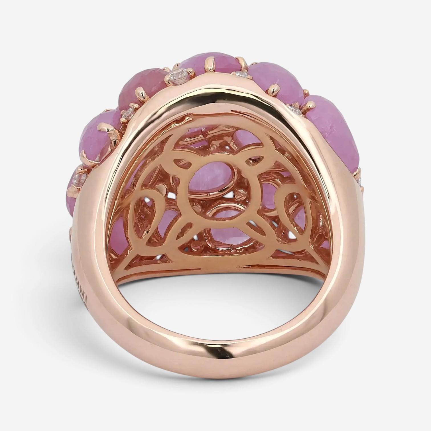 Giovanni Ferraris 18K Rose Gold Pink Sapphire & Diamond Cocktail Ring Sz. 7 AN16