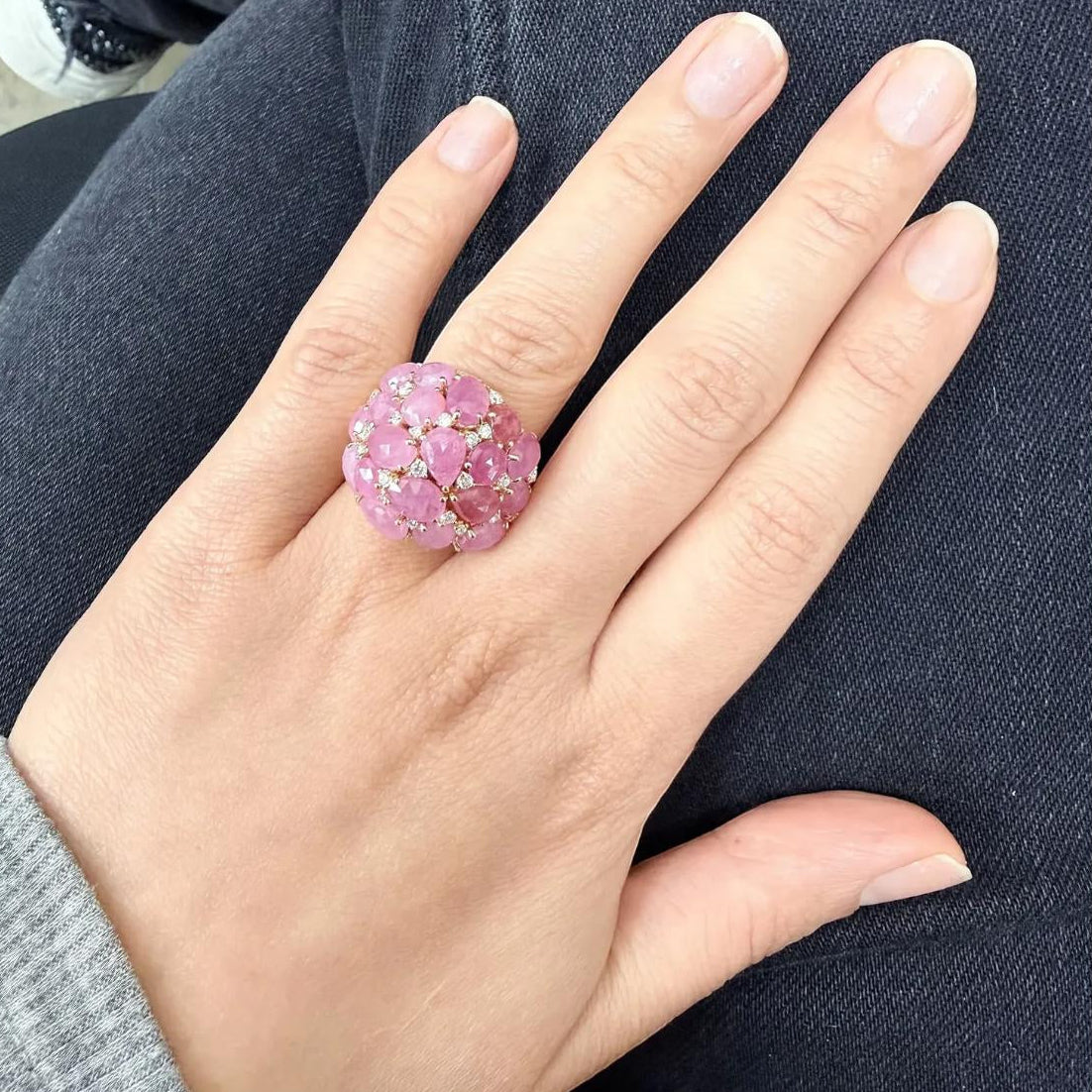 Giovanni Ferraris 18K Rose Gold Pink Sapphire & Diamond Cocktail Ring Sz. 7 AN16