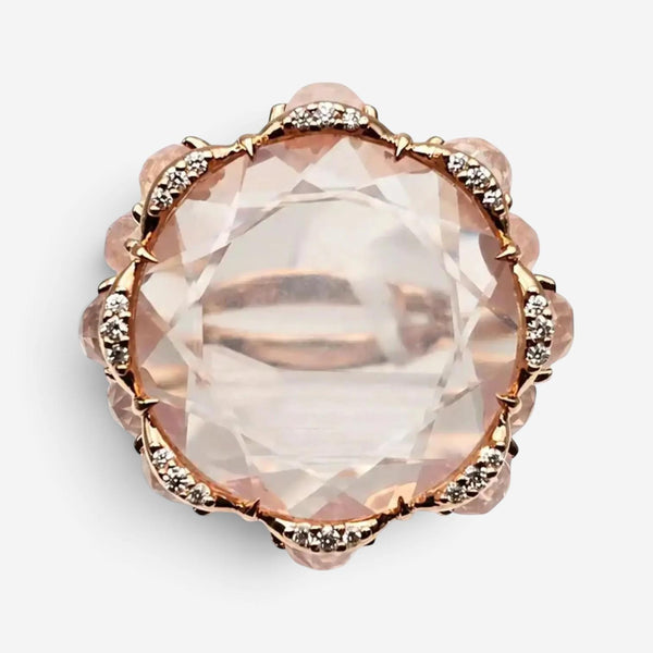 Giovanni Ferraris 18K Rose Gold Pink Quartz & Diamond Cocktail Ring Sz. 7.5 AN17