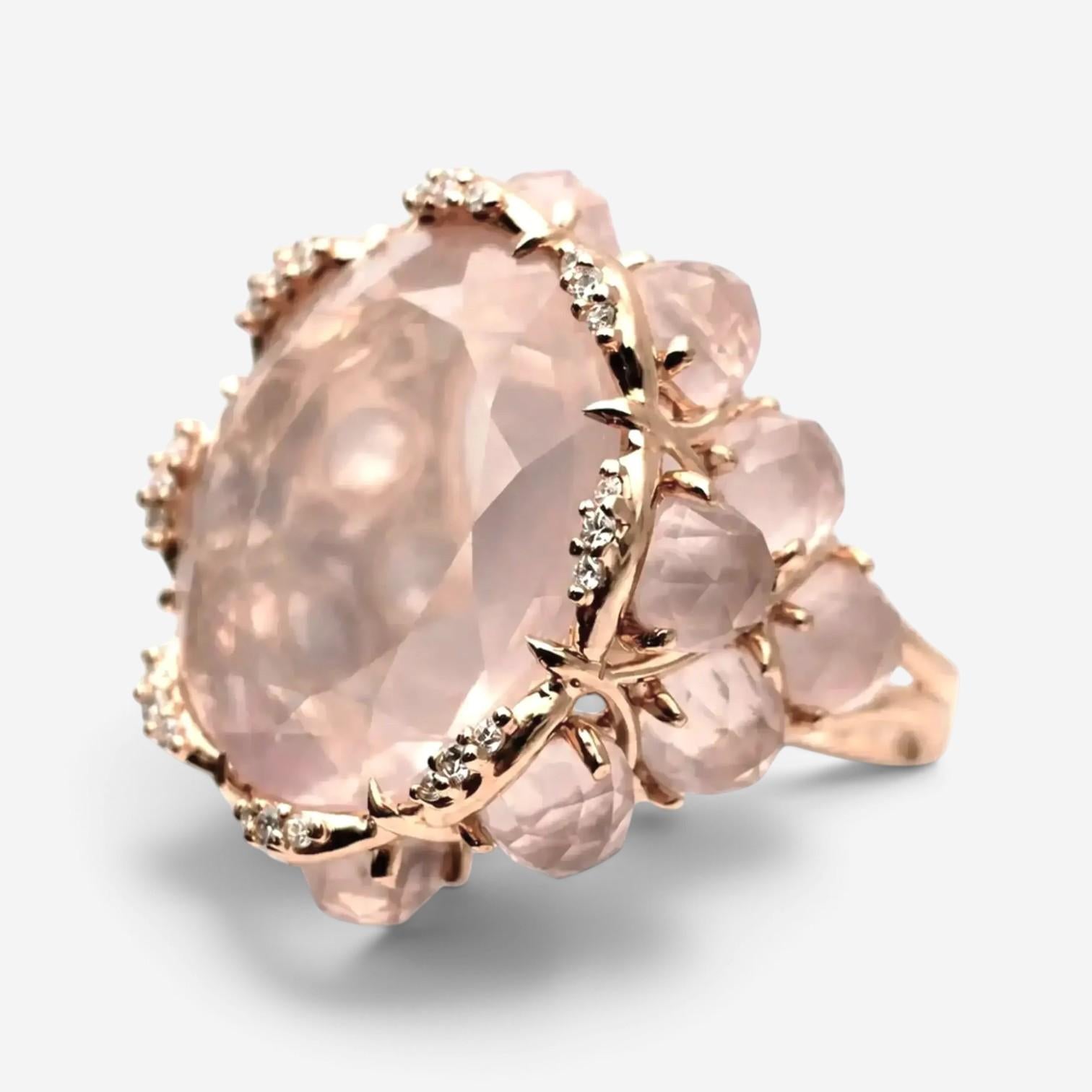 Giovanni Ferraris 18K Rose Gold Pink Quartz & Diamond Cocktail Ring Sz. 7.5 AN17