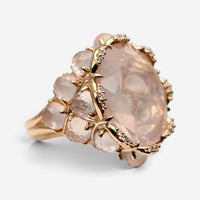 Giovanni Ferraris 18K Rose Gold Pink Quartz & Diamond Cocktail Ring Sz. 7.5 AN17