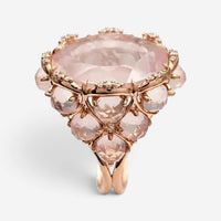 Giovanni Ferraris 18K Rose Gold Pink Quartz & Diamond Cocktail Ring Sz. 7.5 AN17
