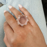 Giovanni Ferraris 18K Rose Gold Pink Quartz & Diamond Cocktail Ring Sz. 7.5 AN17