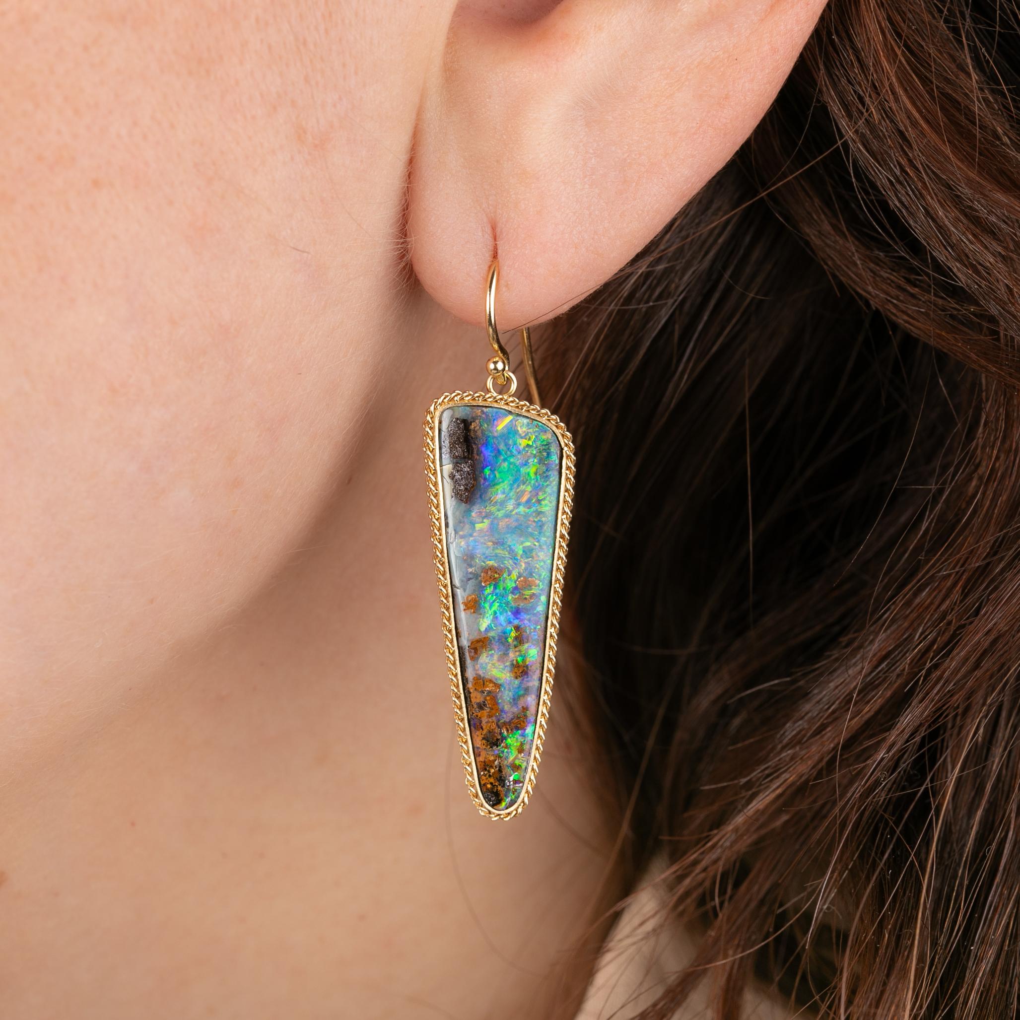 Amáli One of a Kind 18K Yellow Gold Boulder Opal Drop Earrings E-2617-BOP