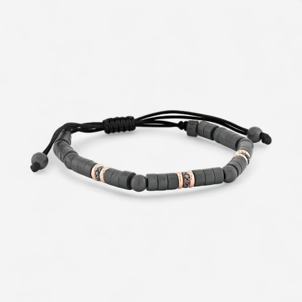 Alberto Milani 18K Rose Gold Black Diamond & Hematite Cord Bracelet B0062E