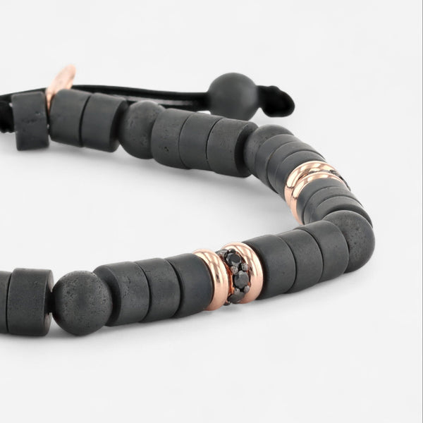 Alberto Milani 18K Rose Gold Black Diamond & Hematite Cord Bracelet B0062E