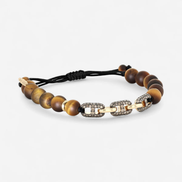Alberto Milani 18K Yellow Gold Brown Diamond & Tiger Eye Cord Bracelet B0073E