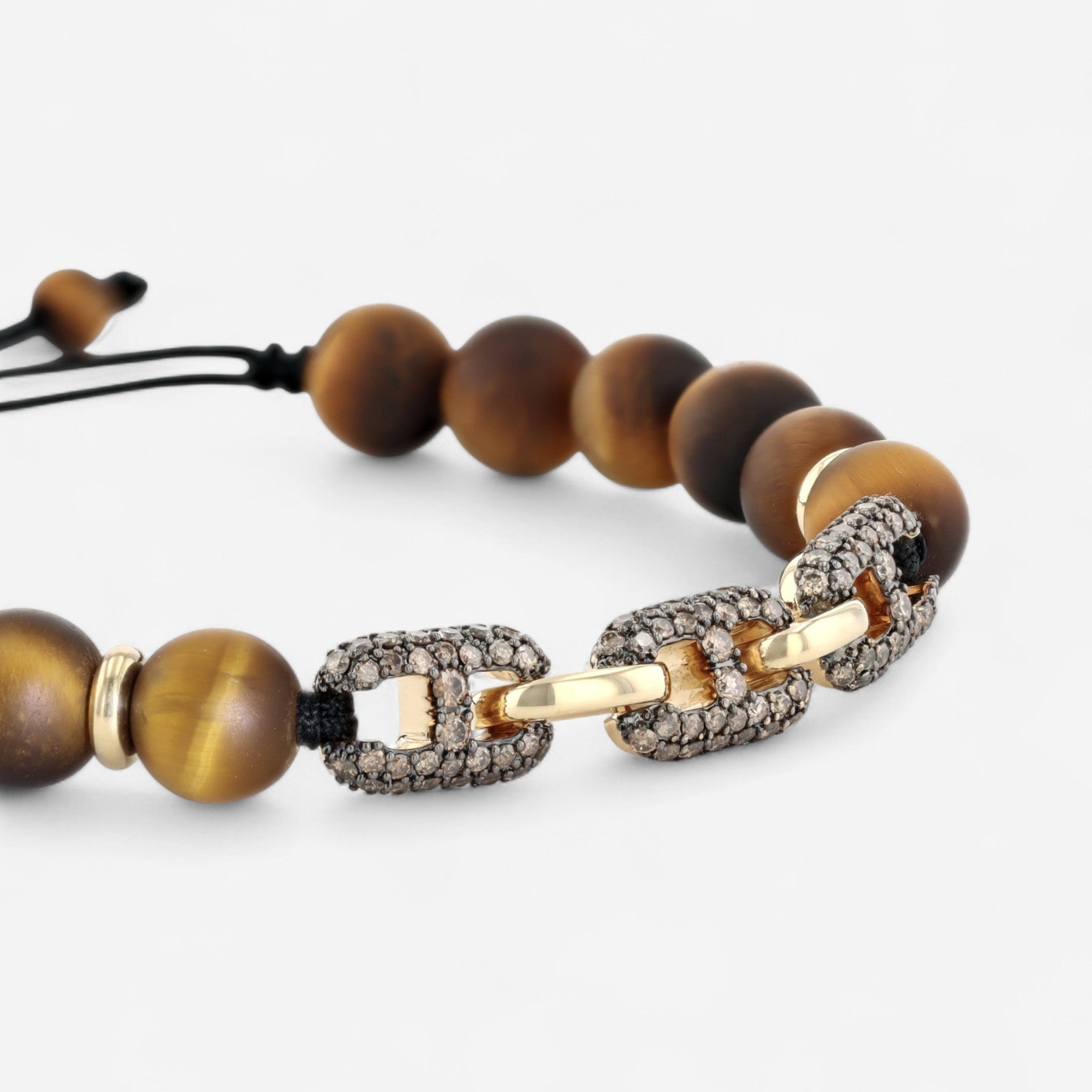 Alberto Milani 18K Yellow Gold Brown Diamond & Tiger Eye Cord Bracelet B0073E