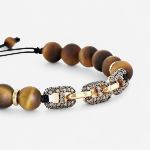 Alberto Milani 18K Yellow Gold Brown Diamond & Tiger Eye Cord Bracelet B0073E