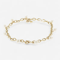 Alberto Milani 18K Yellow Gold Cultured Pearl Oval Rolo Charm Bracelet B0130E-7.5