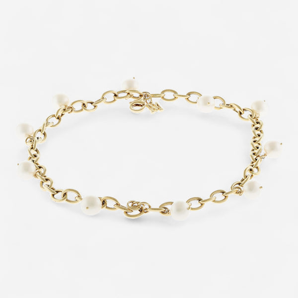 Alberto Milani 18K Yellow Gold Cultured Pearl Oval Rolo Charm Bracelet B0130E-7.5