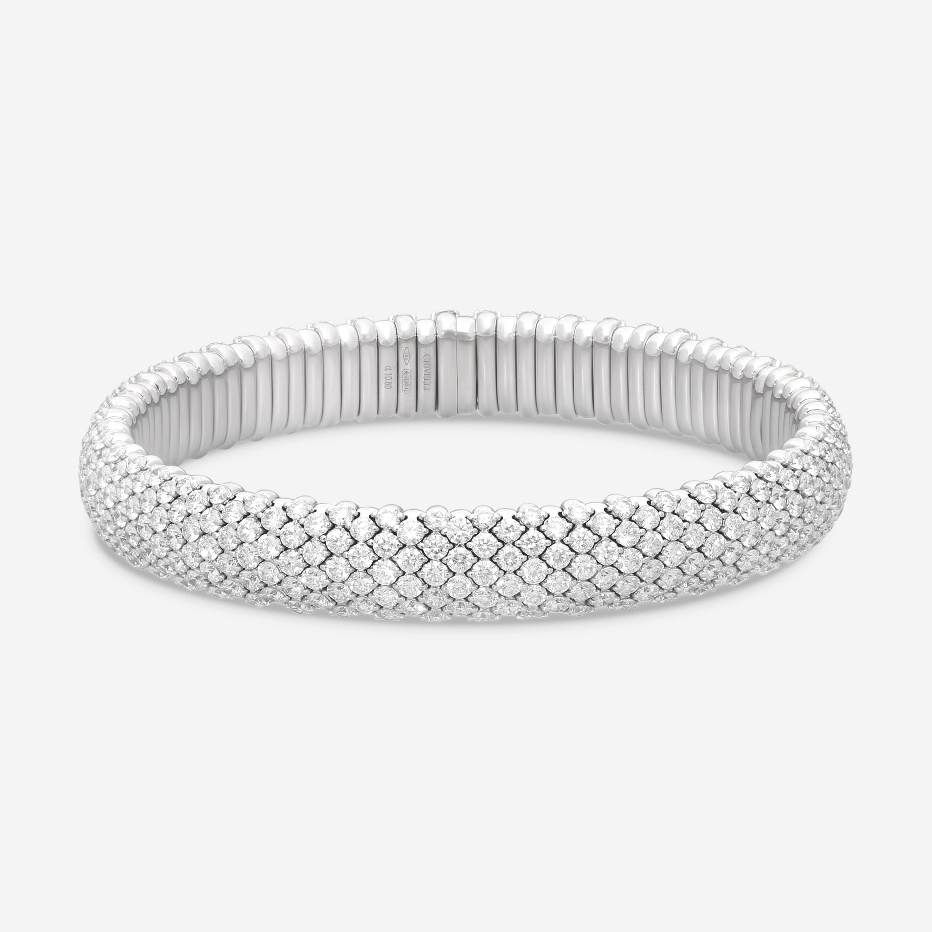 Crivelli 18K White Gold Diamond 5-Row Stretchable Bangle Bracelet B0313E-6.5