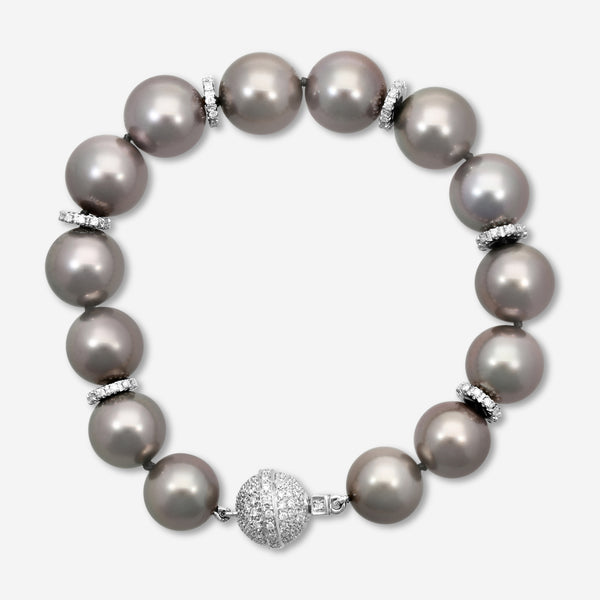 Assael 18K White Gold Diamond & Tahitian Cultured Pearl Beaded Bracelet B1213 - THE SOLIST