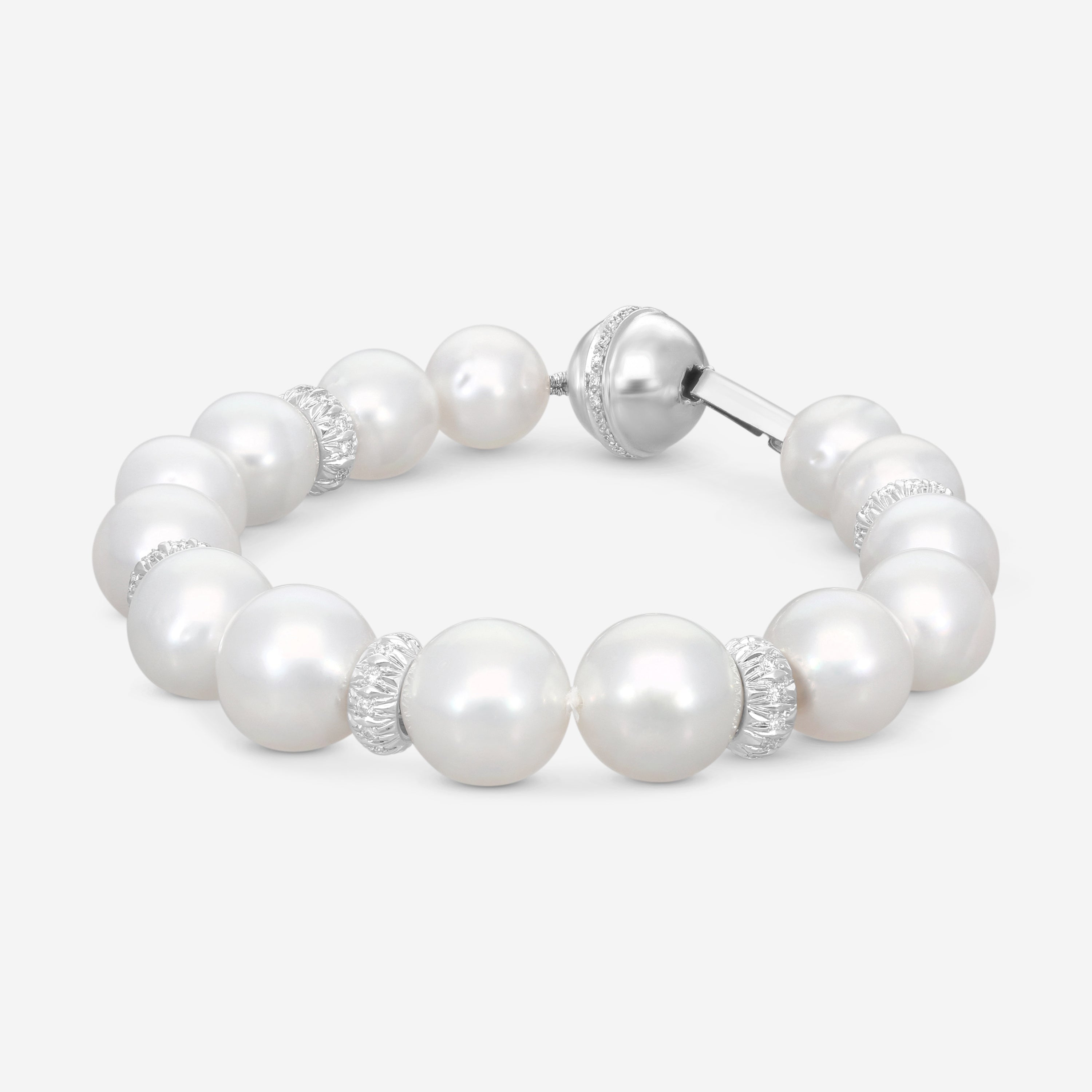 Assael 18K White Gold Diamond & South Sea Cultured Pearl Beaded Bracelet B1411 - THE SOLIST
