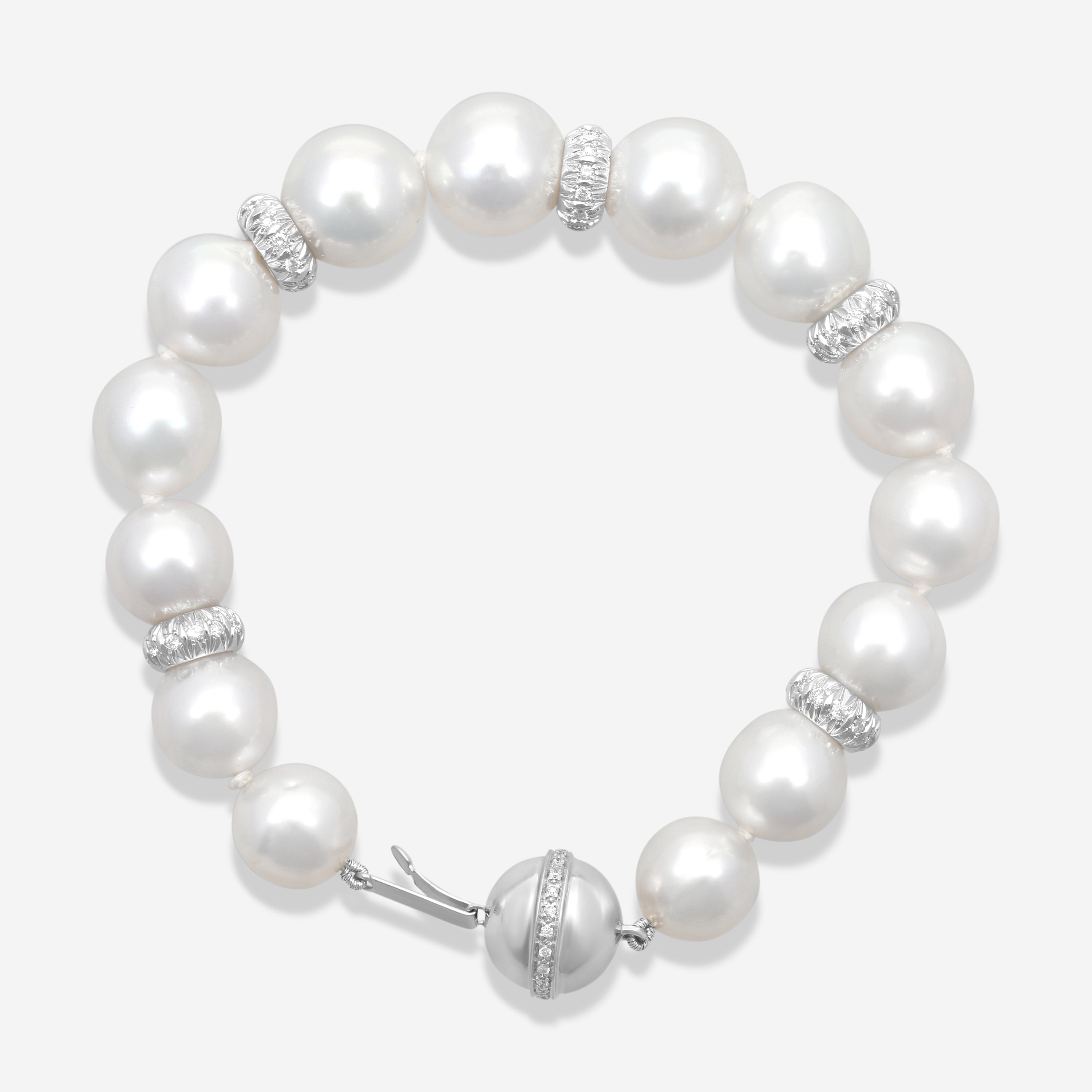 Assael 18K White Gold Diamond & South Sea Cultured Pearl Beaded Bracelet B1411 - THE SOLIST