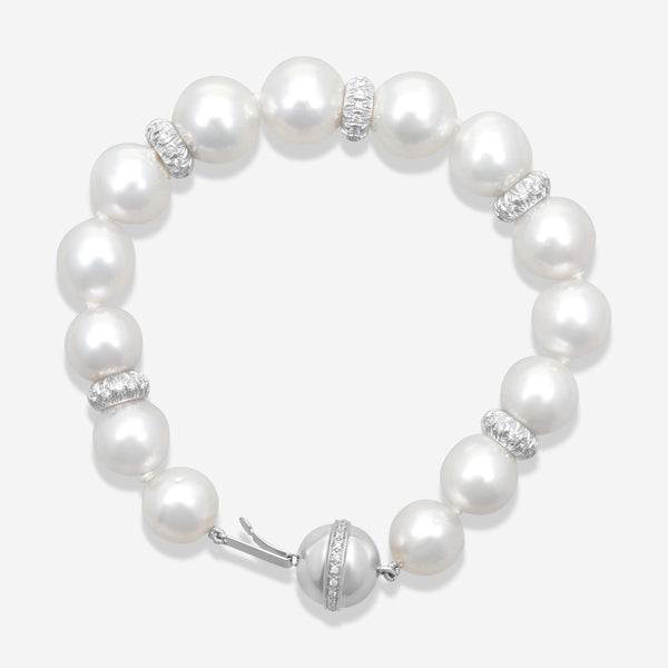 Assael 18K White Gold Diamond & South Sea Cultured Pearl Beaded Bracelet B1411 - THE SOLIST