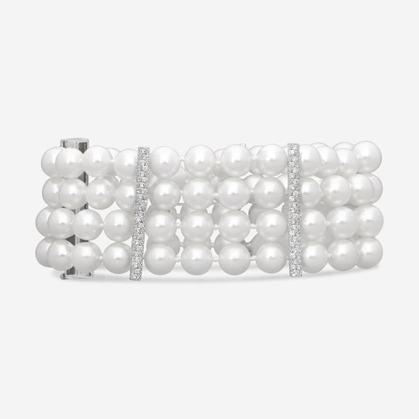 ASSAEL - Japanese Akoya Cultured Pearl Four Row Bracelet; 92 Pearls 6.5 to 7.0mm with an 18K WG Diamond Clasp, Diamonds 0.78ct, 4 18K WG Diamond Dividers 0.90ct - B1481 - THE SOLIST
