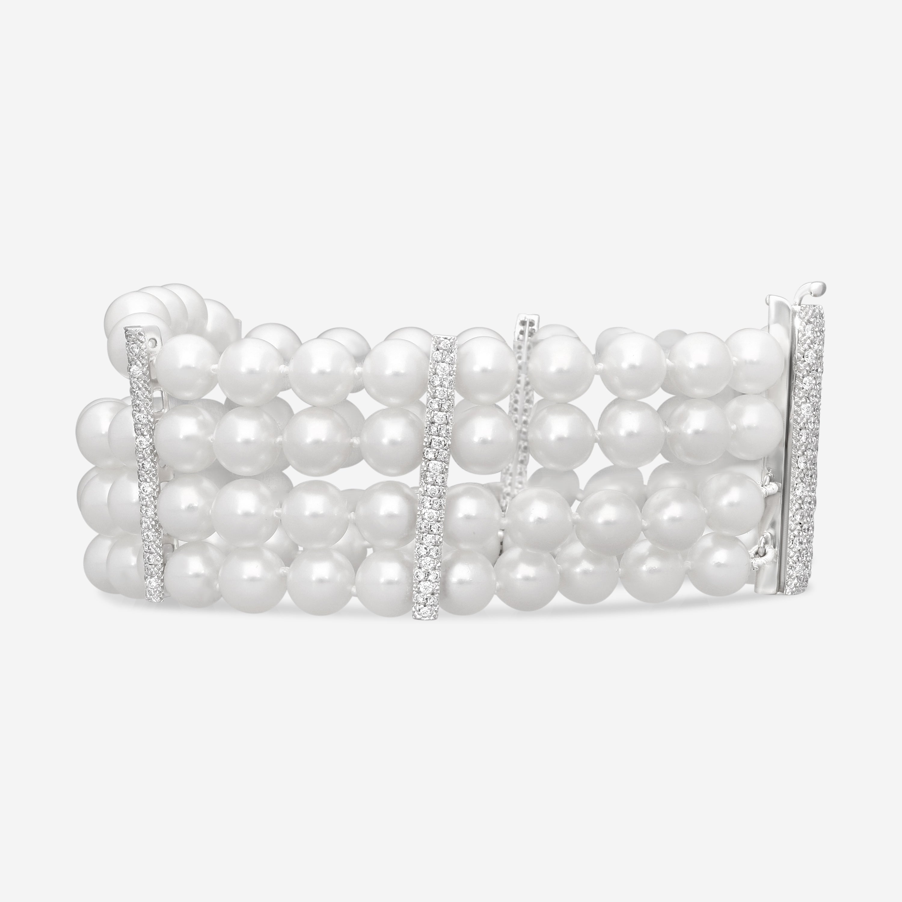 ASSAEL - Japanese Akoya Cultured Pearl Four Row Bracelet; 92 Pearls 6.5 to 7.0mm with an 18K WG Diamond Clasp, Diamonds 0.78ct, 4 18K WG Diamond Dividers 0.90ct - B1481 - THE SOLIST