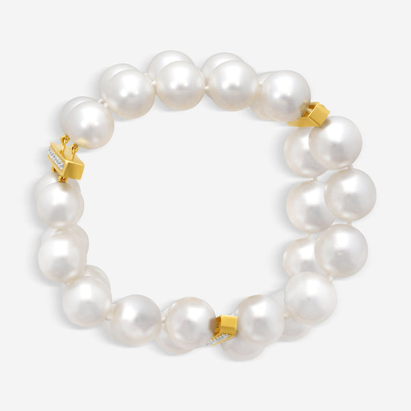 ASSAEL - South Sea Cultured Pearl Diamond Bracelet; 30 Pearls 11.1 x 12.7mm, 24 Diamonds 0.75 cts, 18KY - B1655 - THE SOLIST