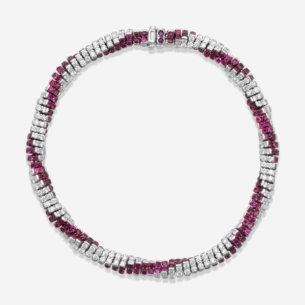 Assael 18K White Gold Diamond & Pink Sapphire Rope Bracelet B1678 - THE SOLIST