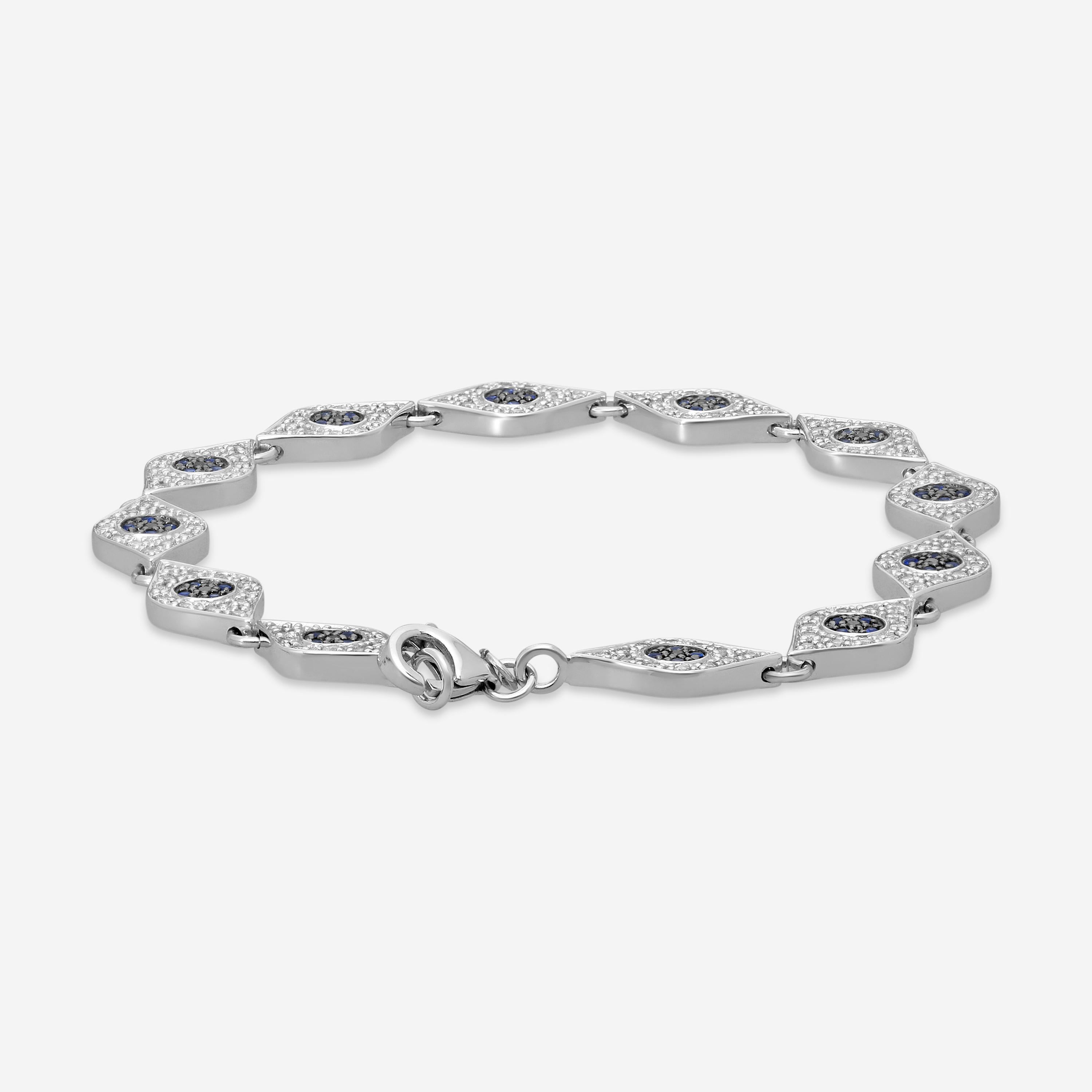 Sydney Evan Multiple Protective Eye 14K White Gold Diamond and Sapphire Link Bracelet B9128S-WB