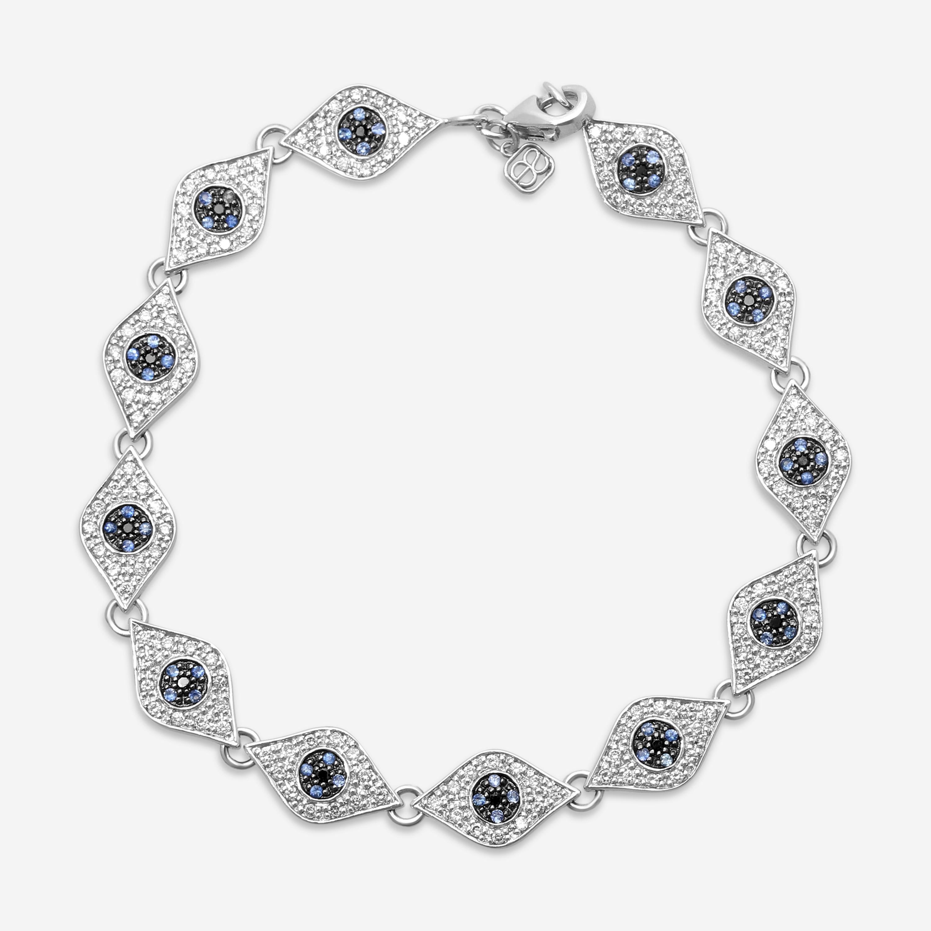 Sydney Evan Multiple Protective Eye 14K White Gold Diamond and Sapphire Link Bracelet B9128S-WB