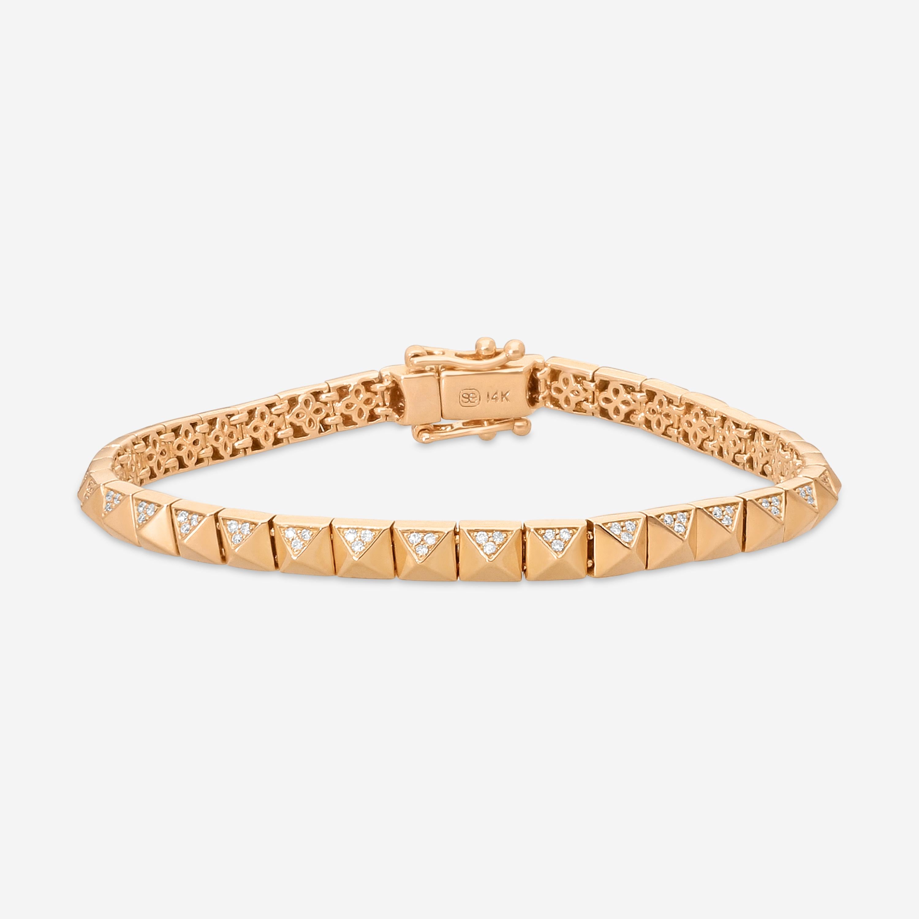 Sydney Evan Small Pyramid 14K Rose Gold Diamond Link Bracelet BJP1052-R