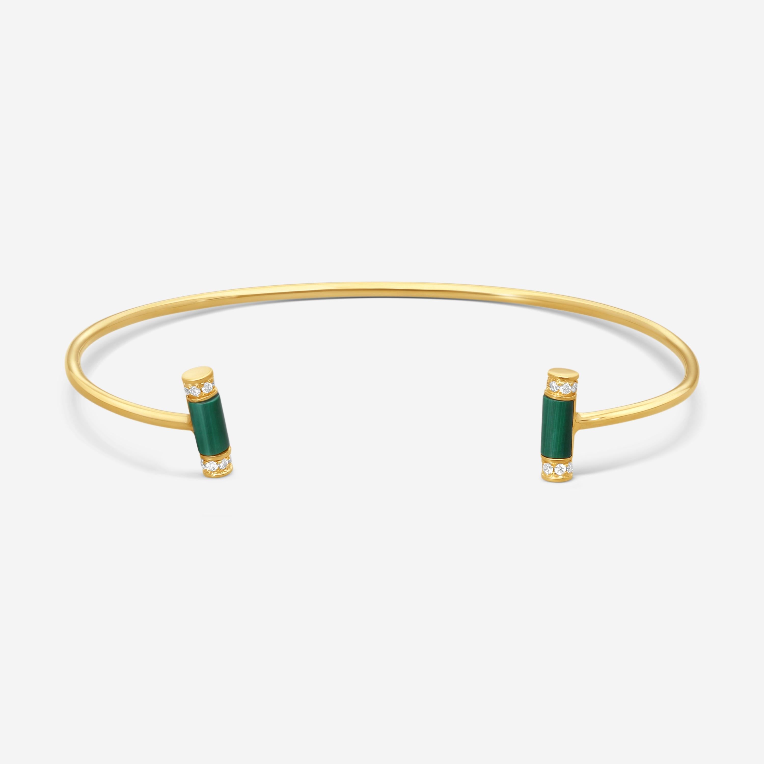Sydney Evan Double Stone Roll 14K Yellow Gold Diamond and Malachite Bangle Bracelet BJP1119MA-Y