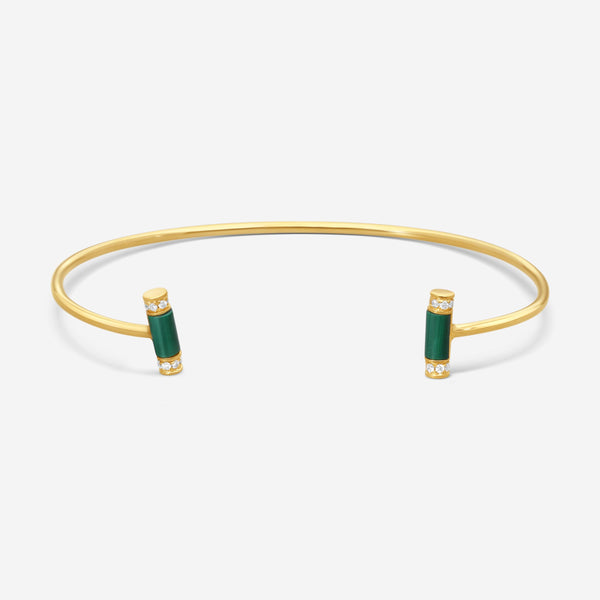 Sydney Evan Double Stone Roll 14K Yellow Gold Diamond and Malachite Bangle Bracelet BJP1119MA-Y