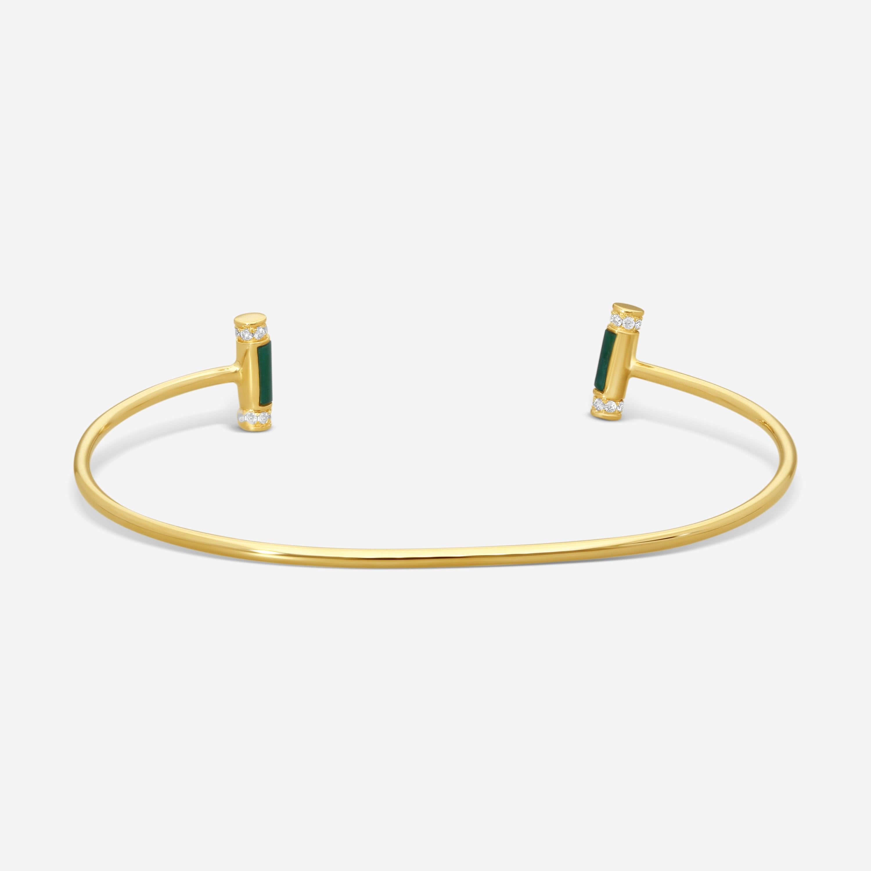 Sydney Evan Double Stone Roll 14K Yellow Gold Diamond and Malachite Bangle Bracelet BJP1119MA-Y