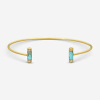 Sydney Evan Double Stone Roll 14K Yellow Gold Turquoise and Diamond Cuff Bracelet BJP1119TQ-Y