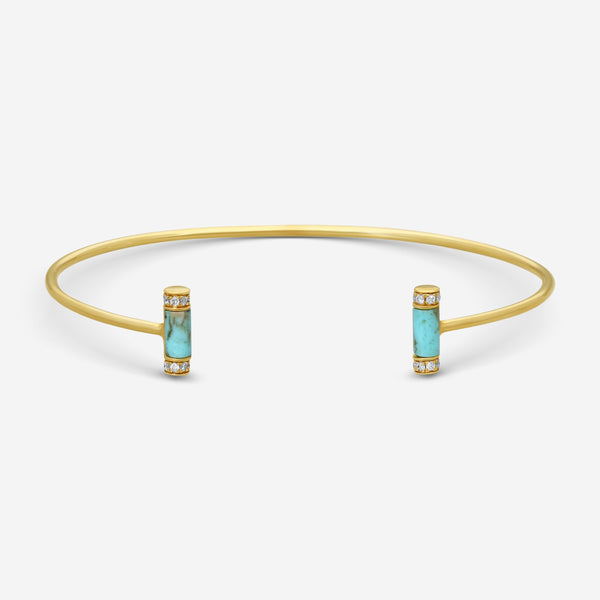 Sydney Evan Double Stone Roll 14K Yellow Gold Turquoise and Diamond Cuff Bracelet BJP1119TQ-Y