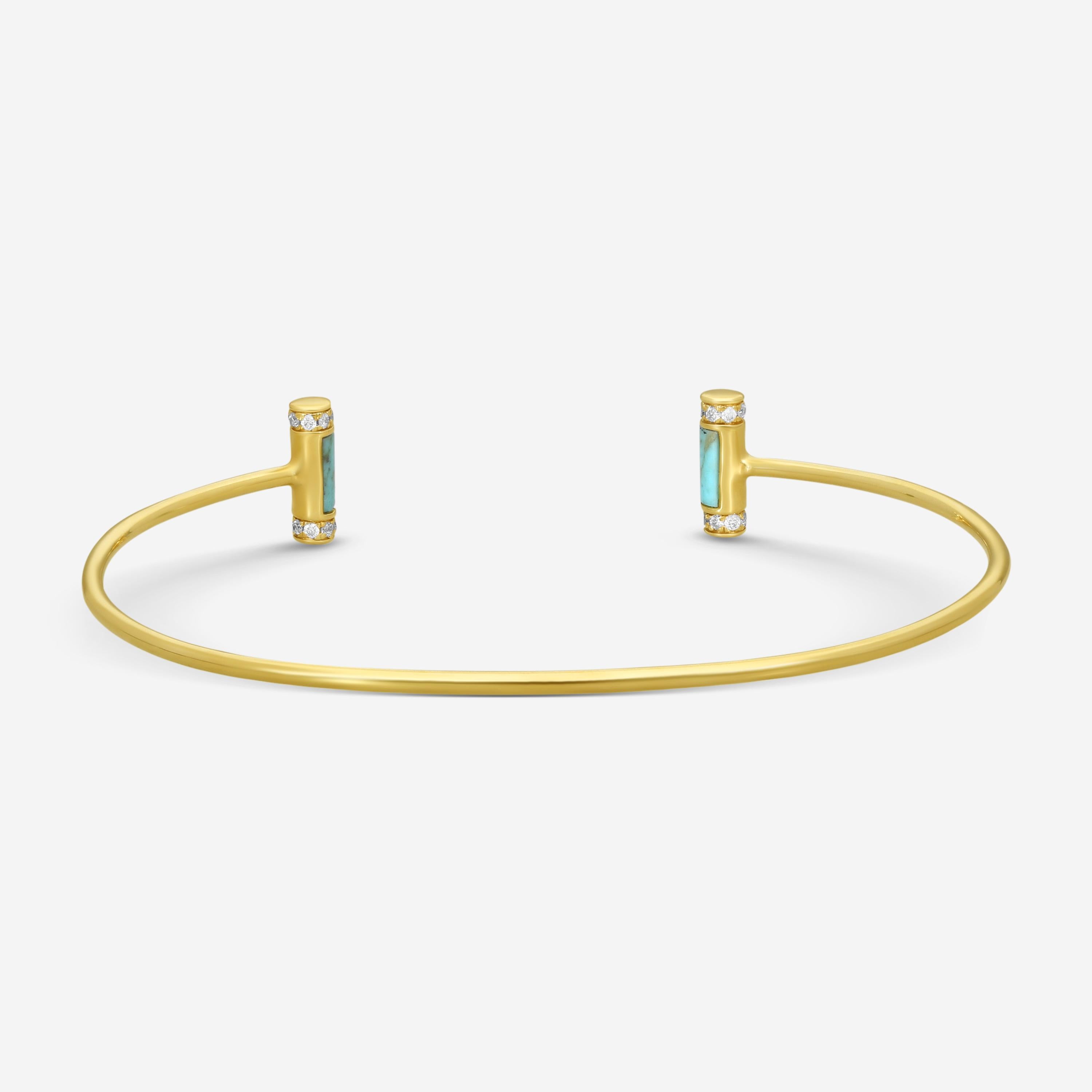 Sydney Evan Double Stone Roll 14K Yellow Gold Turquoise and Diamond Cuff Bracelet BJP1119TQ-Y