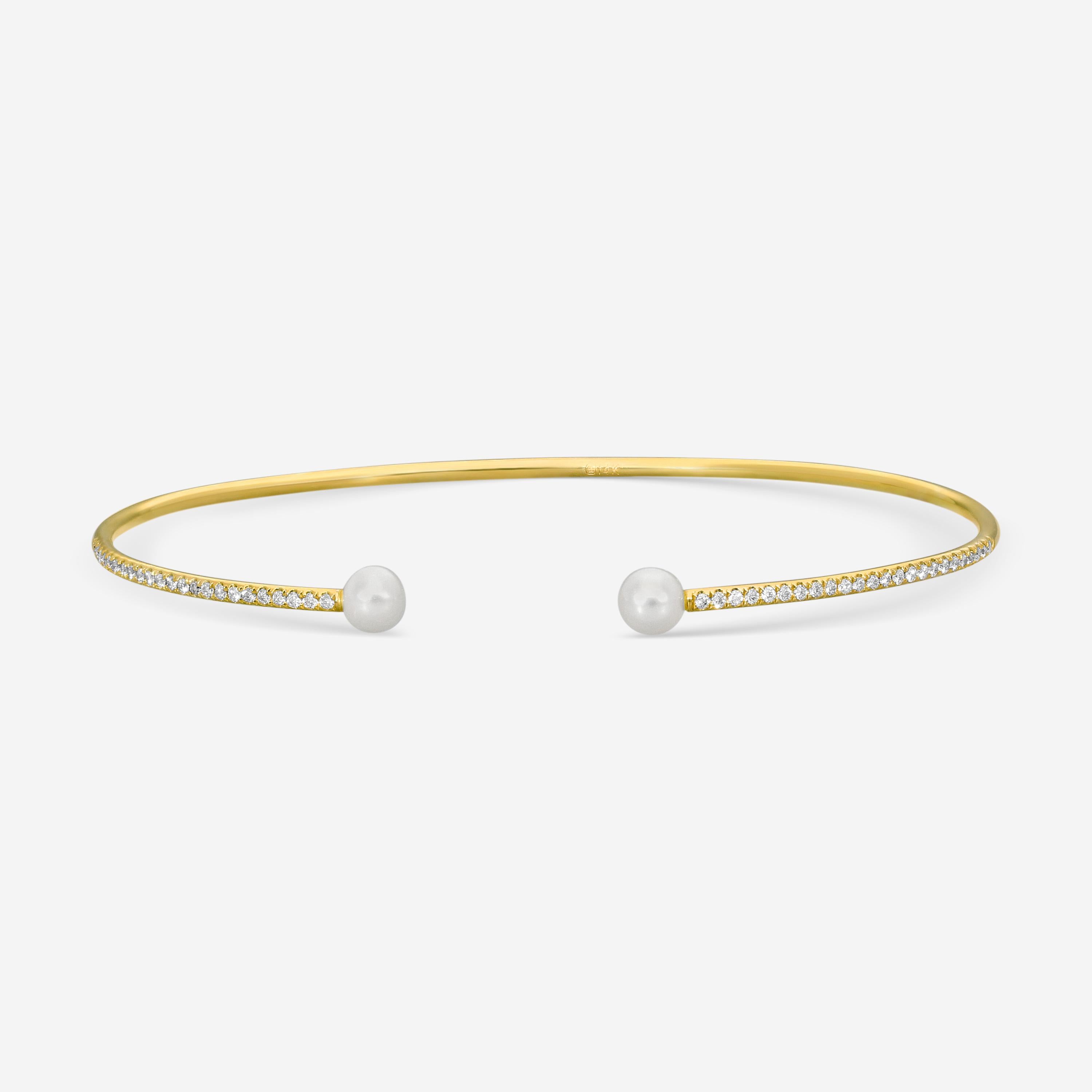Sydney Evan 14K Yellow Gold Diamond and Pearl Bangle Bracelet BJP1128PE-Y6.25