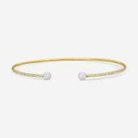 Sydney Evan 14K Yellow Gold Diamond and Pearl Bangle Bracelet BJP1128PE-Y6.25