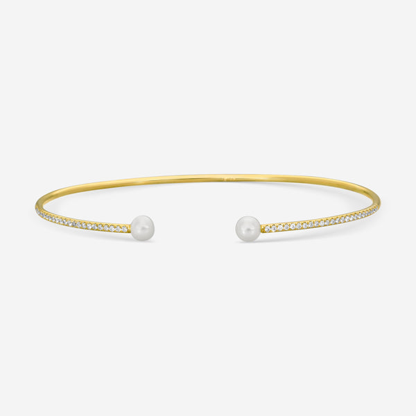 Sydney Evan 14K Yellow Gold Diamond and Pearl Bangle Bracelet BJP1128PE-Y6.25