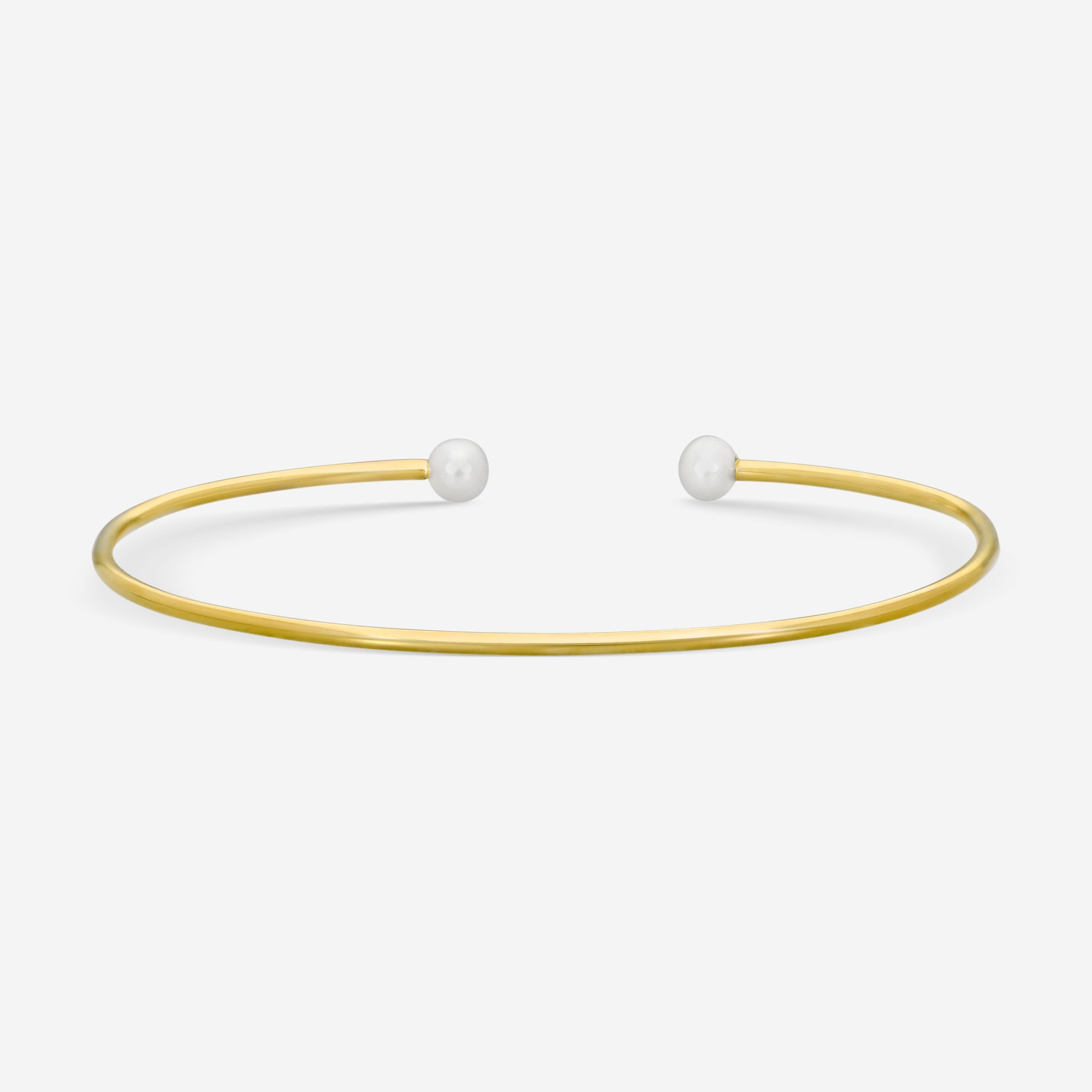 Sydney Evan 14K Yellow Gold Diamond and Pearl Bangle Bracelet BJP1128PE-Y6.25
