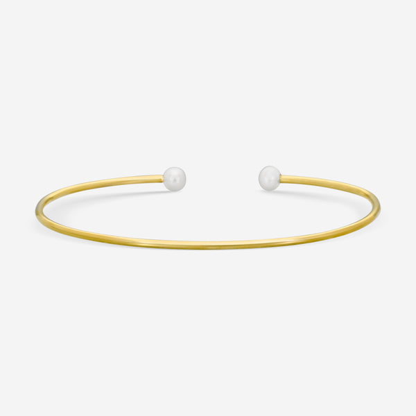 Sydney Evan 14K Yellow Gold Diamond and Pearl Bangle Bracelet BJP1128PE-Y6.25