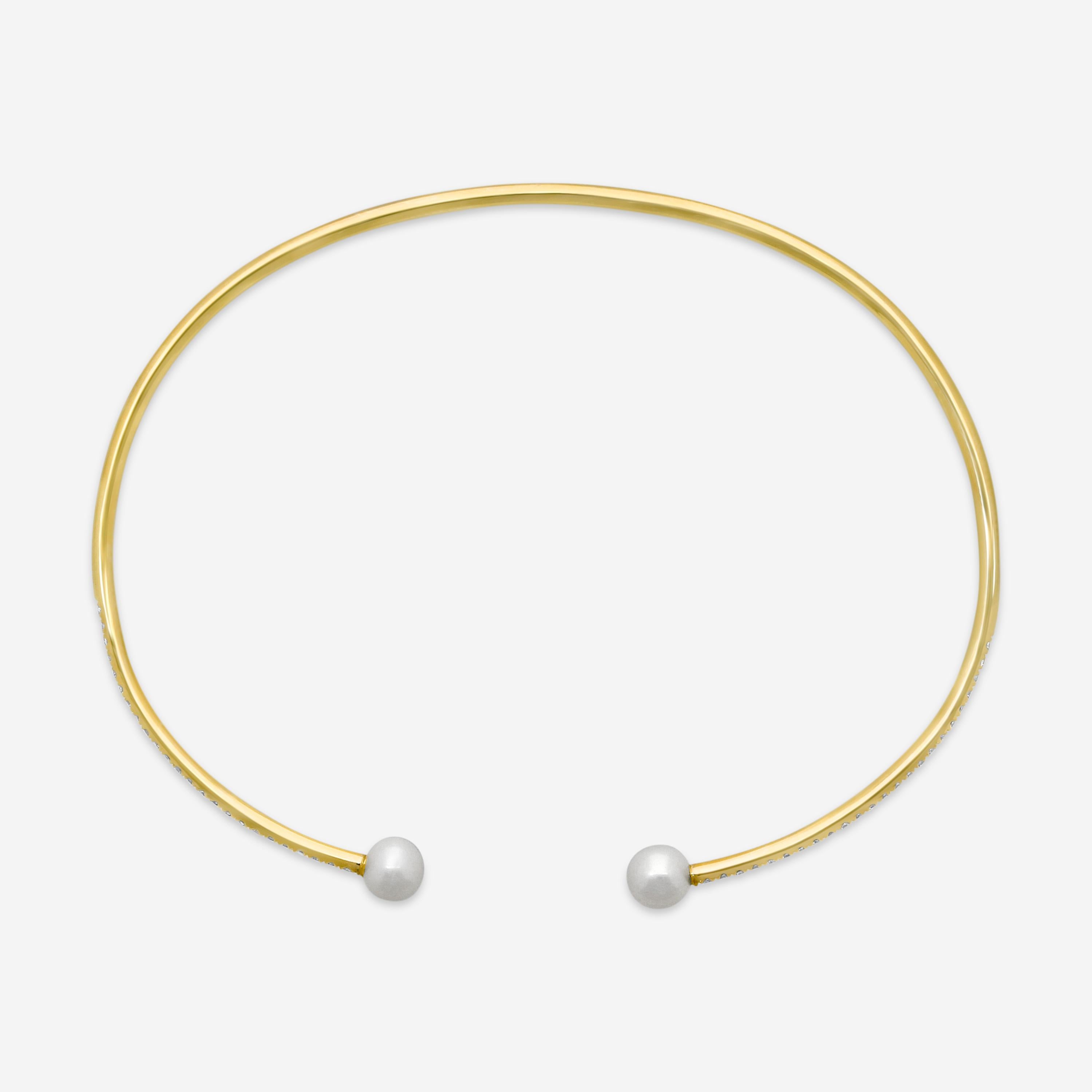 Sydney Evan 14K Yellow Gold Diamond and Pearl Bangle Bracelet BJP1128PE-Y6.25