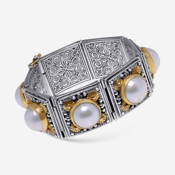 Konstantino Aphrodite Sterling Silver and 18k Yellow Gold and Pearl Cuff Bracelet BKJ221-122 - THE SOLIST