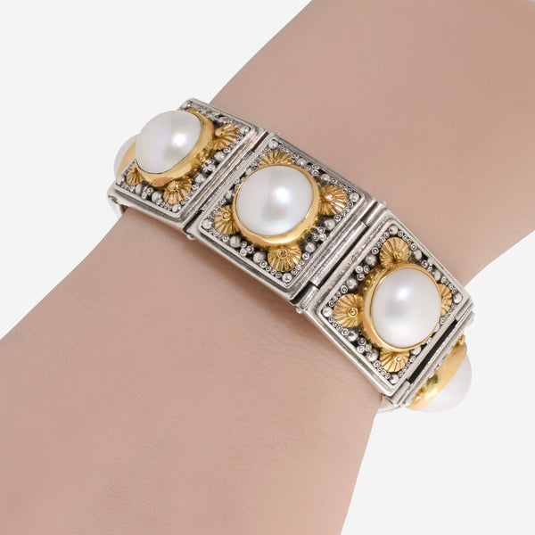 Konstantino Aphrodite Sterling Silver and 18k Yellow Gold and Pearl Cuff Bracelet BKJ221-122 - THE SOLIST