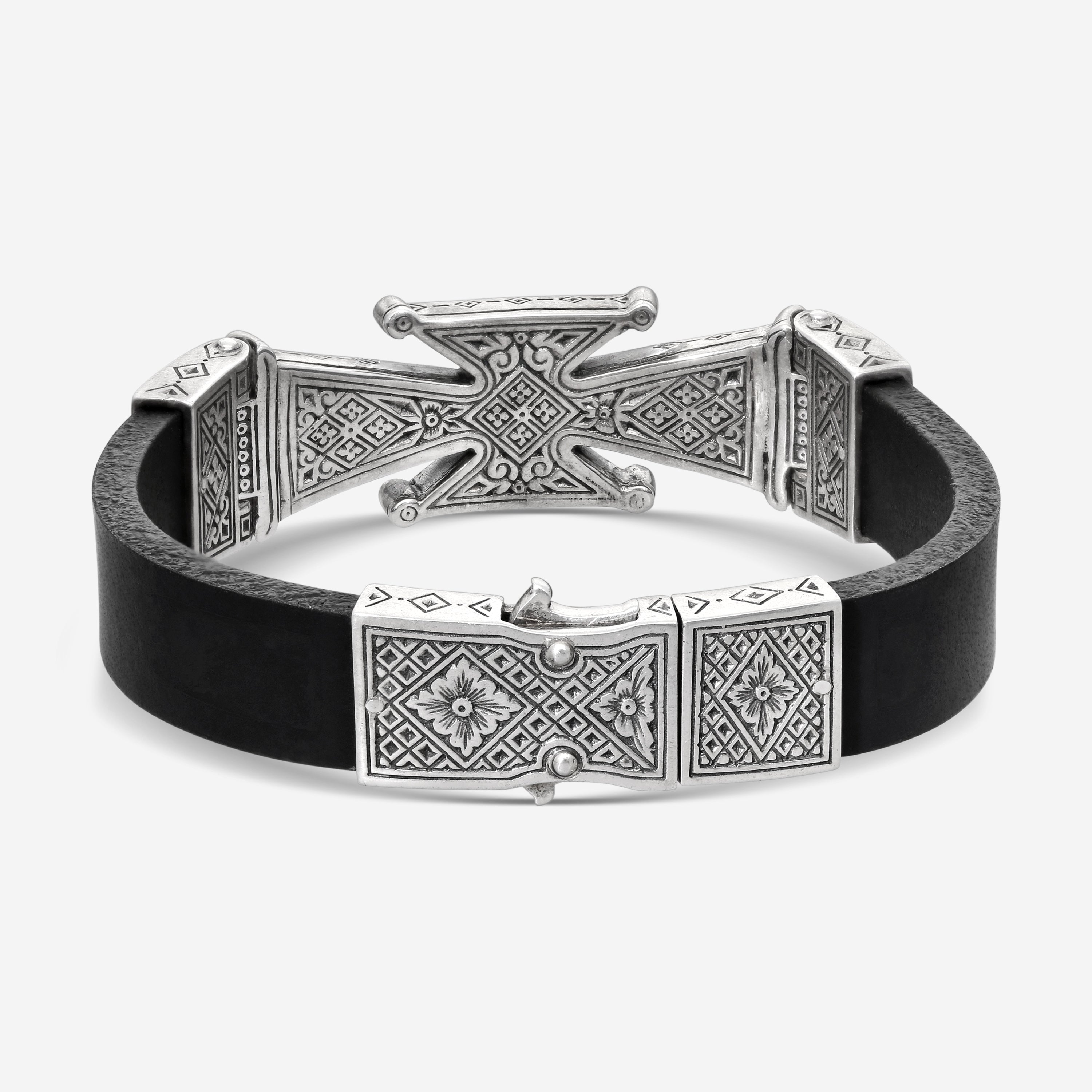 Konstantino Stavros Silver & Leather Bracelet BKJ608-130